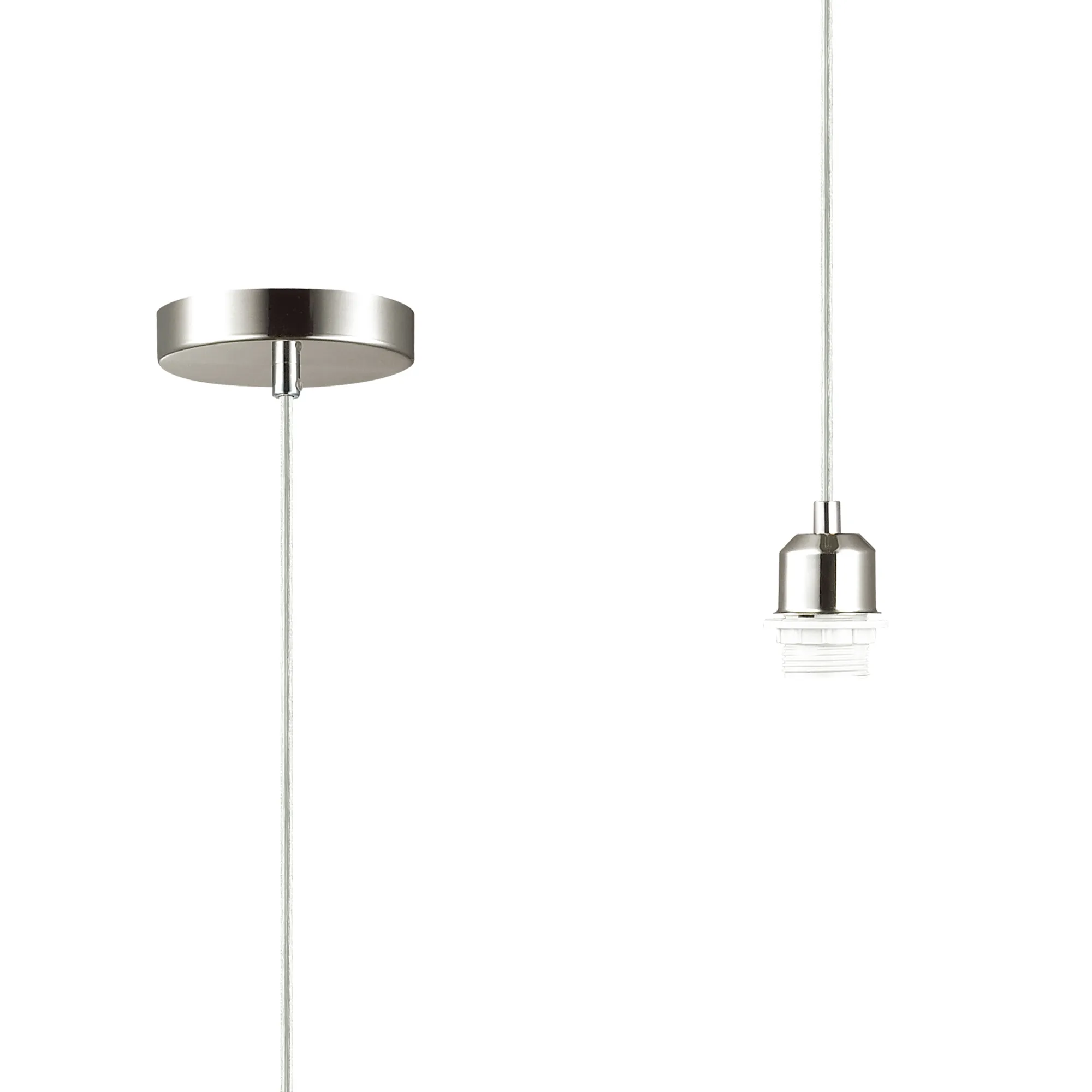 D0179  Dreifa 1.5m Single Pendant, 1 x E27, Satin Nickel/Clear Cable (Maximum Load 1.5kg)